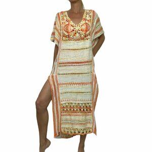 Free People Crochet Dress Kaftan S Sunflare Cover Up Midi Sweater Resort Beach